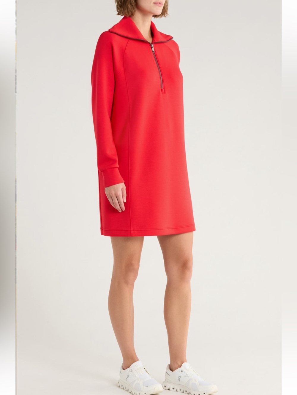 SPANX Air Essentials Half Zip Mini Dress In Red - Picture 3 of 15